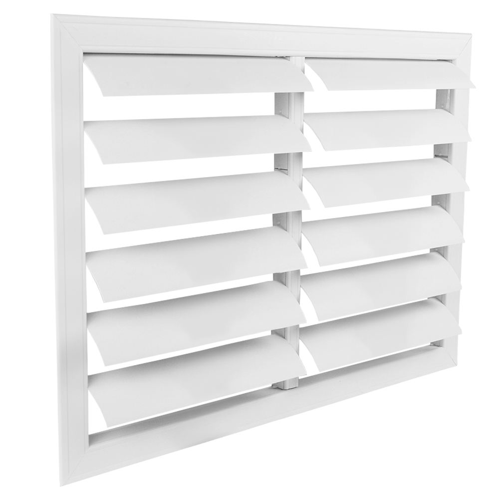 Plastová větrací mřížka bez příruby se samotížnou žaluzií 514x424 mm, bílá