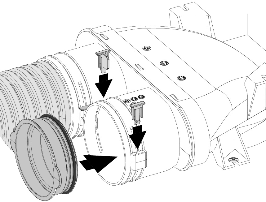 Ukázka připojení flexi potrubí, záslepky a upevnění pomocí zámečků.