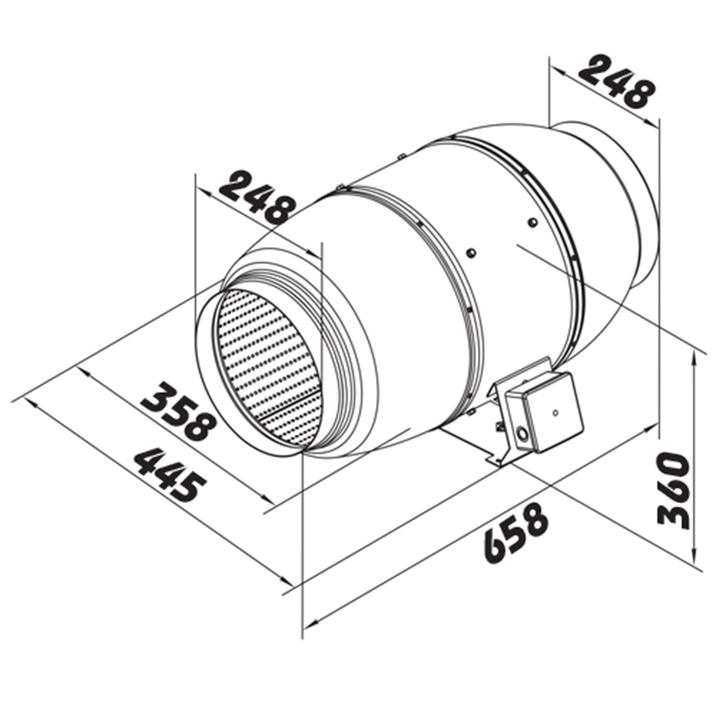 Tichý ventilátor do potrubí kovový s přepínačem rychlosti Ø 250 mm