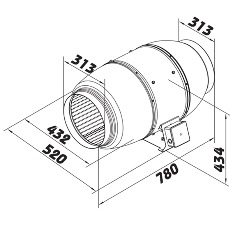 Tichý ventilátor do potrubí kovový s přepínačem rychlosti Ø 315 mm