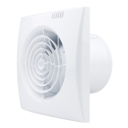 Tichý ventilátor do koupelny s časovým spínačem, hygrostatem a plastovou zpětnou klapkou Ø 100 mm
