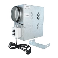 Tichý ventilátor do potrubí s termostatem, regulátorem otáček a izolací hluku radiální Ø 150 mm
