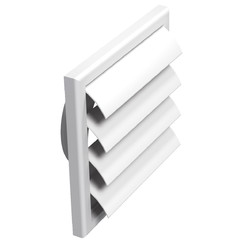PVC větrací mřížka s přírubou a samotížnou žaluzií, 186x186 mm / Ø 125 mm, bílá
