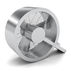 Moderní podlahový ventilátor stříbrný ve tvaru Q